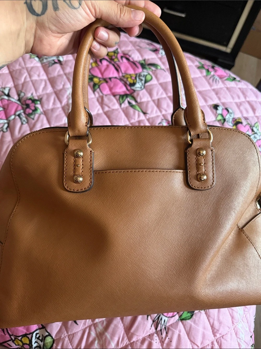 Michael Kors Cognac Leather Satchel with Gold Hardware